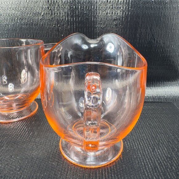 Vintage Pink Depression Glass Sugar And Creamer Set 2 Glassware Bright Orange - Picture 12 of 12